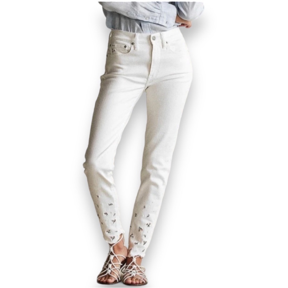 POLO RALPH LAUREN The Tompkins Skinny High Rise Ankle Jean Floral Wh…
